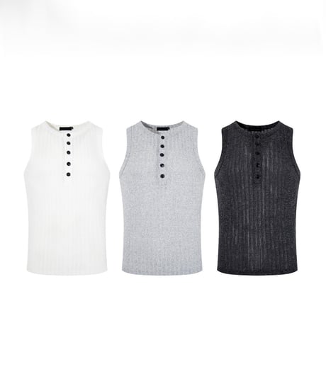 LUXRIB HENLEY SLEEVELESS /3color