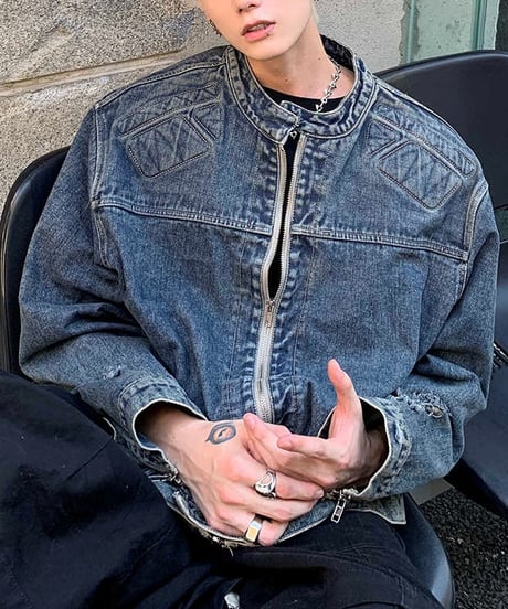 NO-COLLAR VINTAGE DENIM JACKET