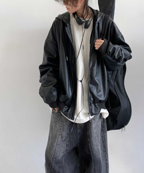 FAUX LEATHER HOODED BLOUSON