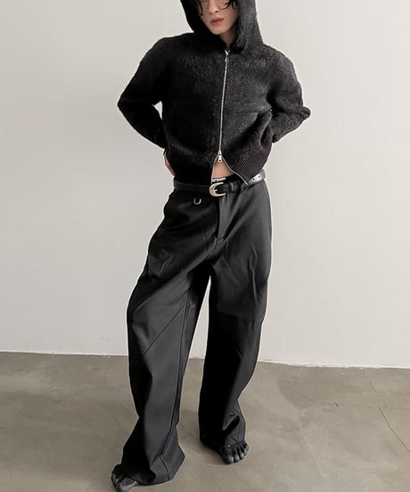 W-ZIP SHAGGY KNIT HOODIE /2color