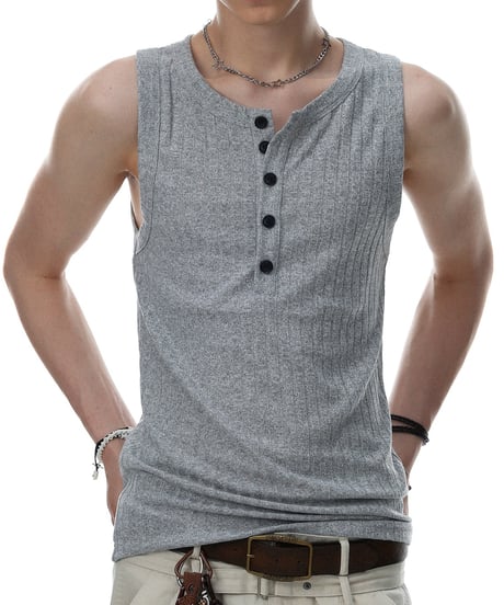 LUXRIB HENLEY SLEEVELESS /3color