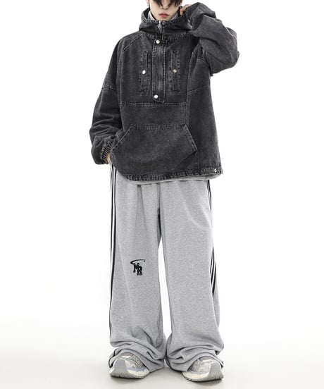 VINTAGE WASH HALF-ZIP DENIM HOODIE