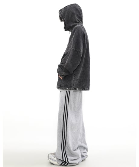 VINTAGE WASH HALF-ZIP DENIM HOODIE