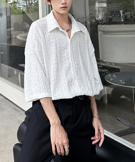 LOOSE EMBOSSED LACE SHIRT /2color