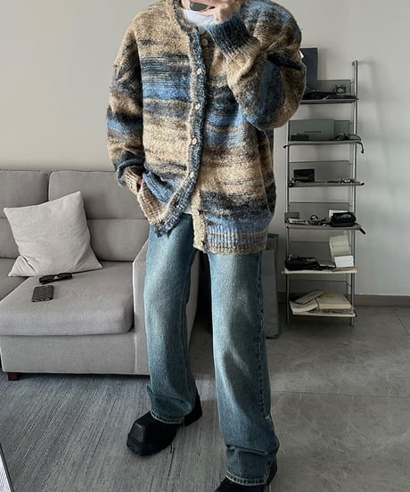 MOHAIR-LIKE STRIPED KNIT CARDIGAN /5color
