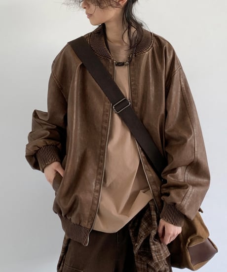 VINTAGE FAUX LEATHER JACKET  /2color