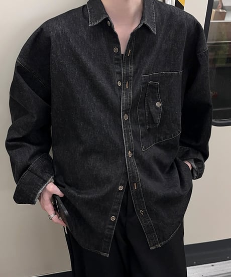 LOOSE RETRO BLACK DENIM SHIRT