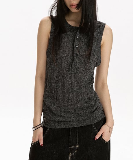 LUXRIB HENLEY SLEEVELESS /3color