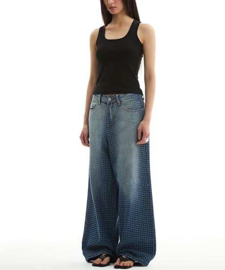 【即納】GRID WIDE DENIM PANTS