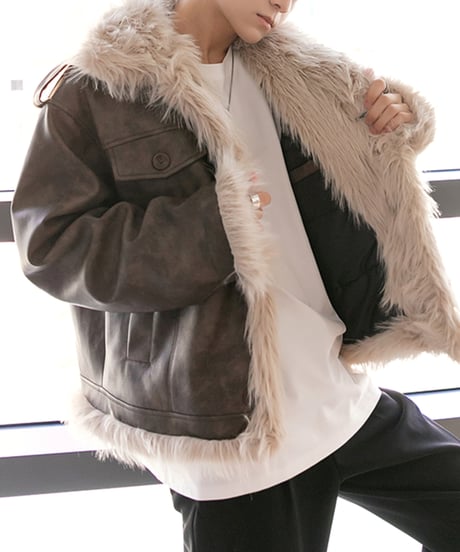 FAUX LEATHER FUR JACKET /2color