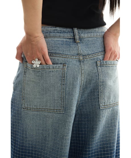 【即納】GRID WIDE DENIM PANTS