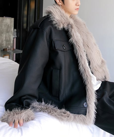 FAUX LEATHER FUR JACKET /2color