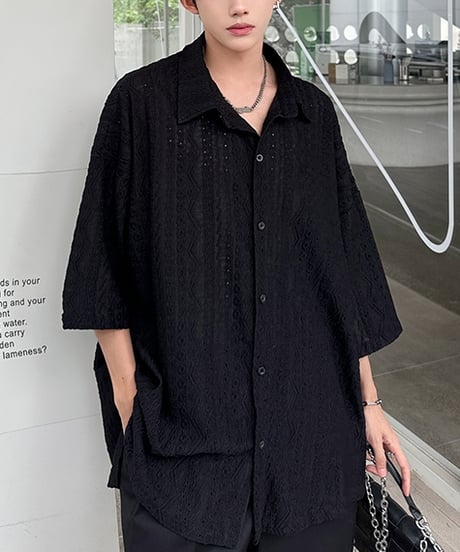 LOOSE EMBOSSED LACE SHIRT /2color