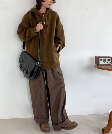LOOSE KNIT RIBBED HOODIE  /3color