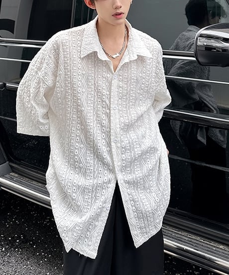 LOOSE EMBOSSED LACE SHIRT /2color