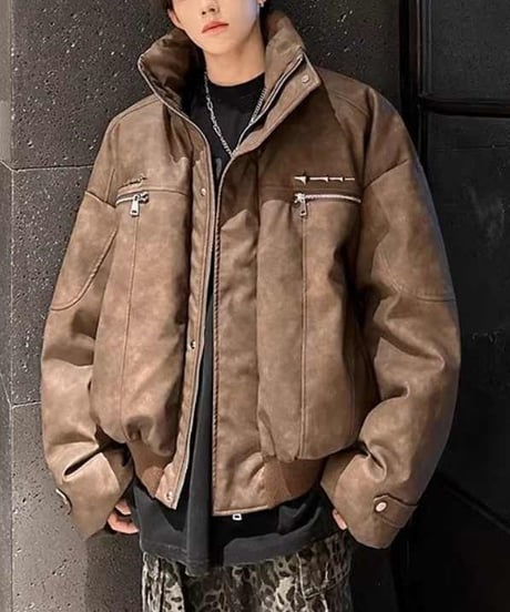 FAUX LEATHER DOWN BLOUSON /2color