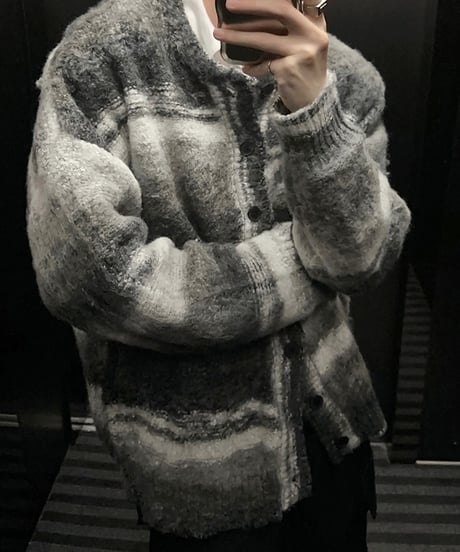 MOHAIR-LIKE STRIPED KNIT CARDIGAN /5color