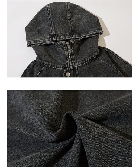 VINTAGE WASH HALF-ZIP DENIM HOODIE