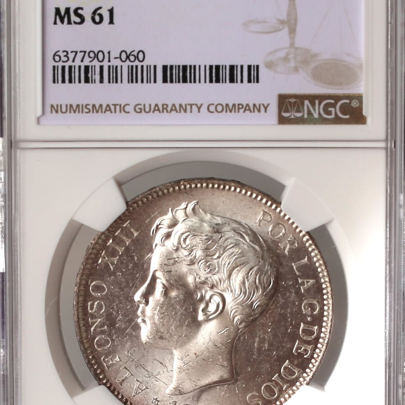 1898 スペイン 5ペセタ銀貨 アルフォンソ13世 NGC MS61 大型銀貨 | Coin