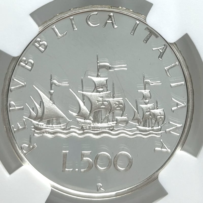1995年 イタリア コロンブス 500リラ 銀貨 PF69 NGC 最高鑑定品
