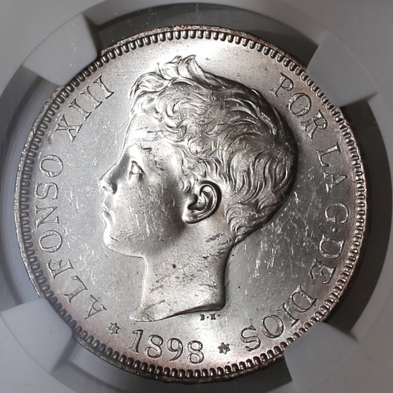 1898 スペイン 5ペセタ銀貨 アルフォンソ13世 NGC MS61 大型銀貨 | Coin