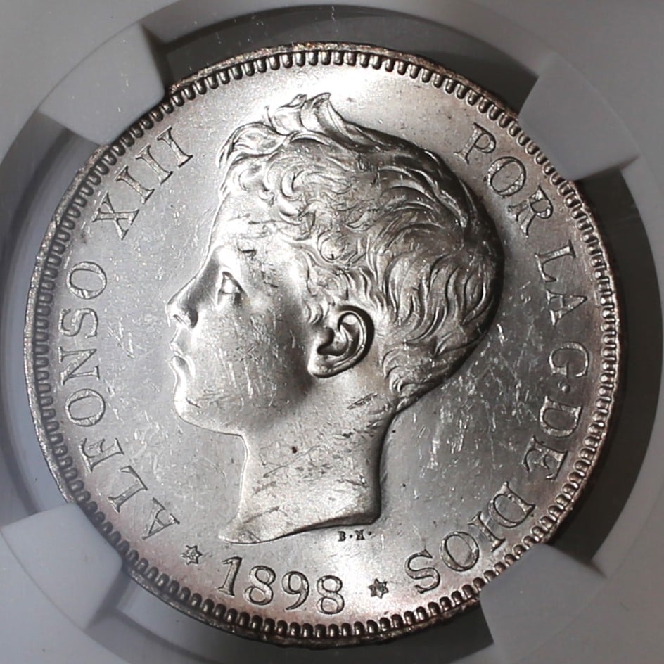 1898 スペイン 5ペセタ銀貨 アルフォンソ13世 NGC MS61 大型銀貨 | Coin
