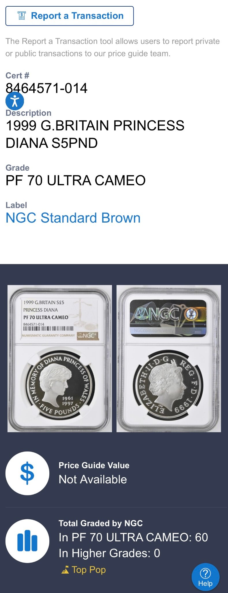 NGC PF66 ULTRA CAMEO 1999 ダイアナ妃 5ポンド白銅貨 NGC PF66 ULTRA CAMEO 1999 ダイアナ妃 5ポンド白銅貨 - メルカリ