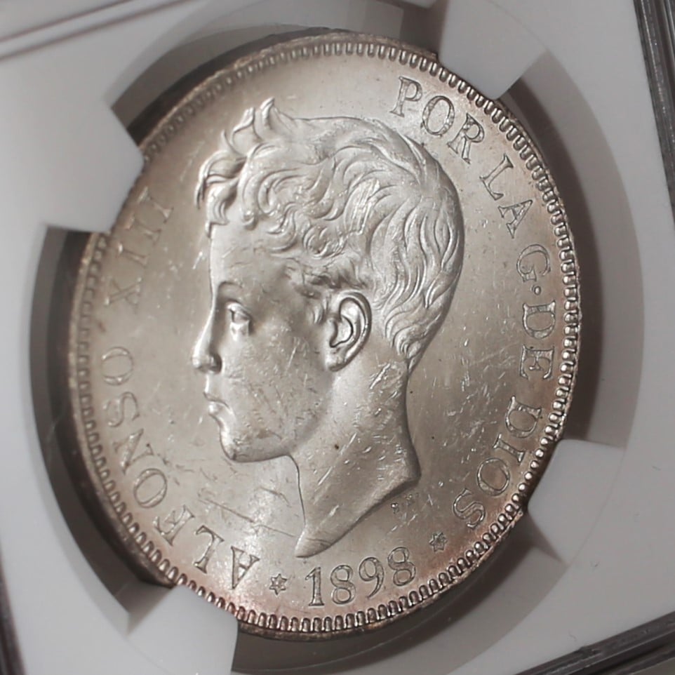 NGC VF D スペイン 1889 1P銀貨 アルフォンソ13世 ベビーヘッド original