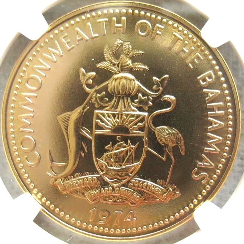 1974年バハマ独立1周年記念 フラミンゴ金貨 100ドル バハマ MS70 NGC