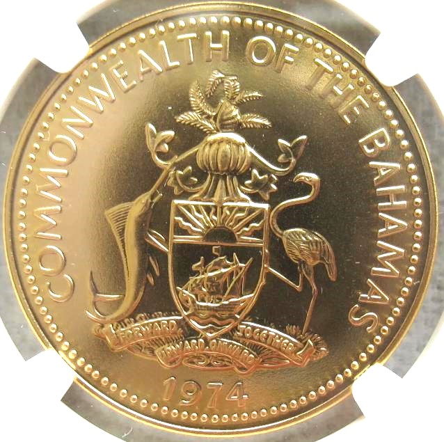 1974年バハマ独立1周年記念 フラミンゴ金貨 100ドル バハマ MS70 NGC