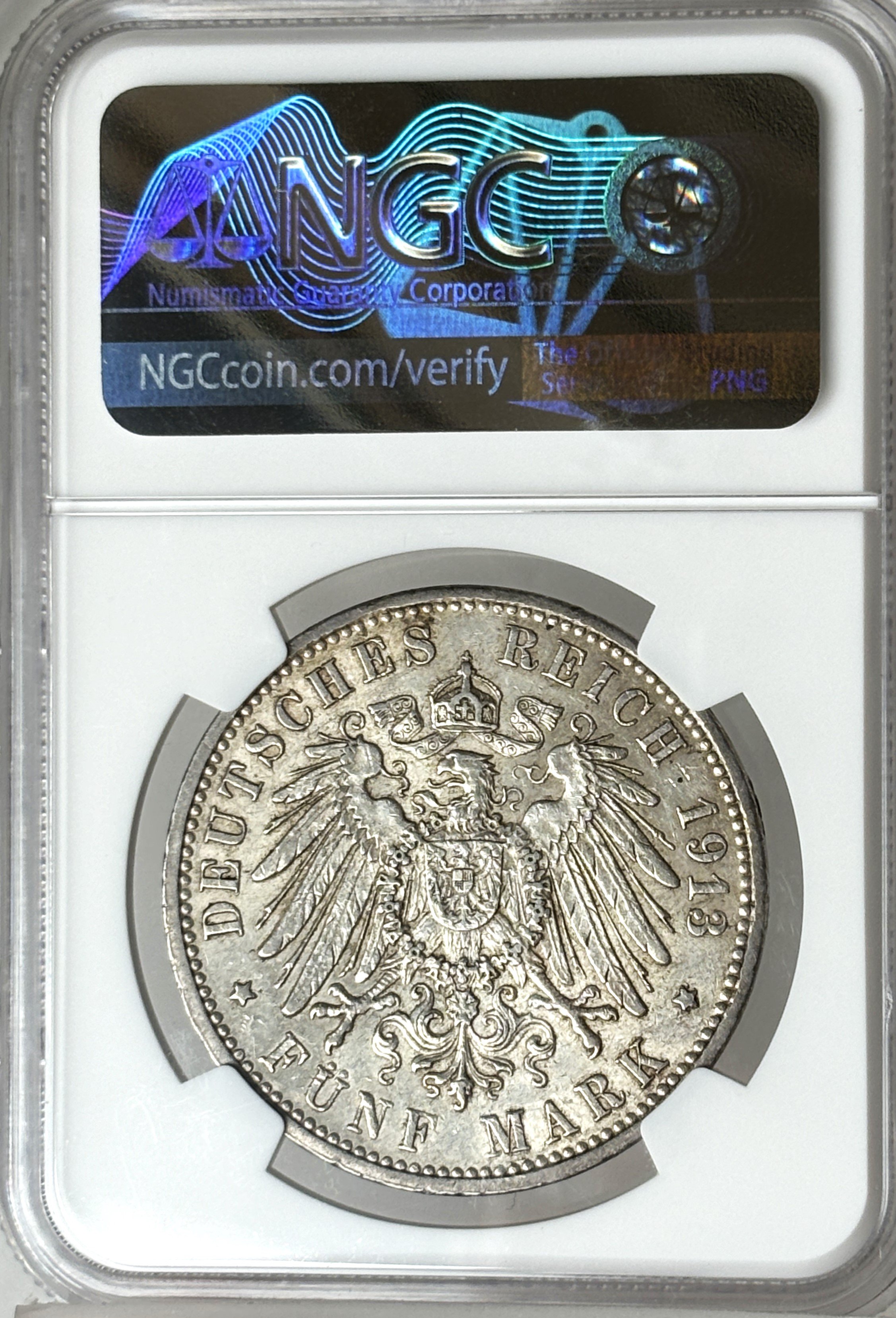 招*@様 1907年ドイツ　ハンブルク王国 5マルク銀貨 original