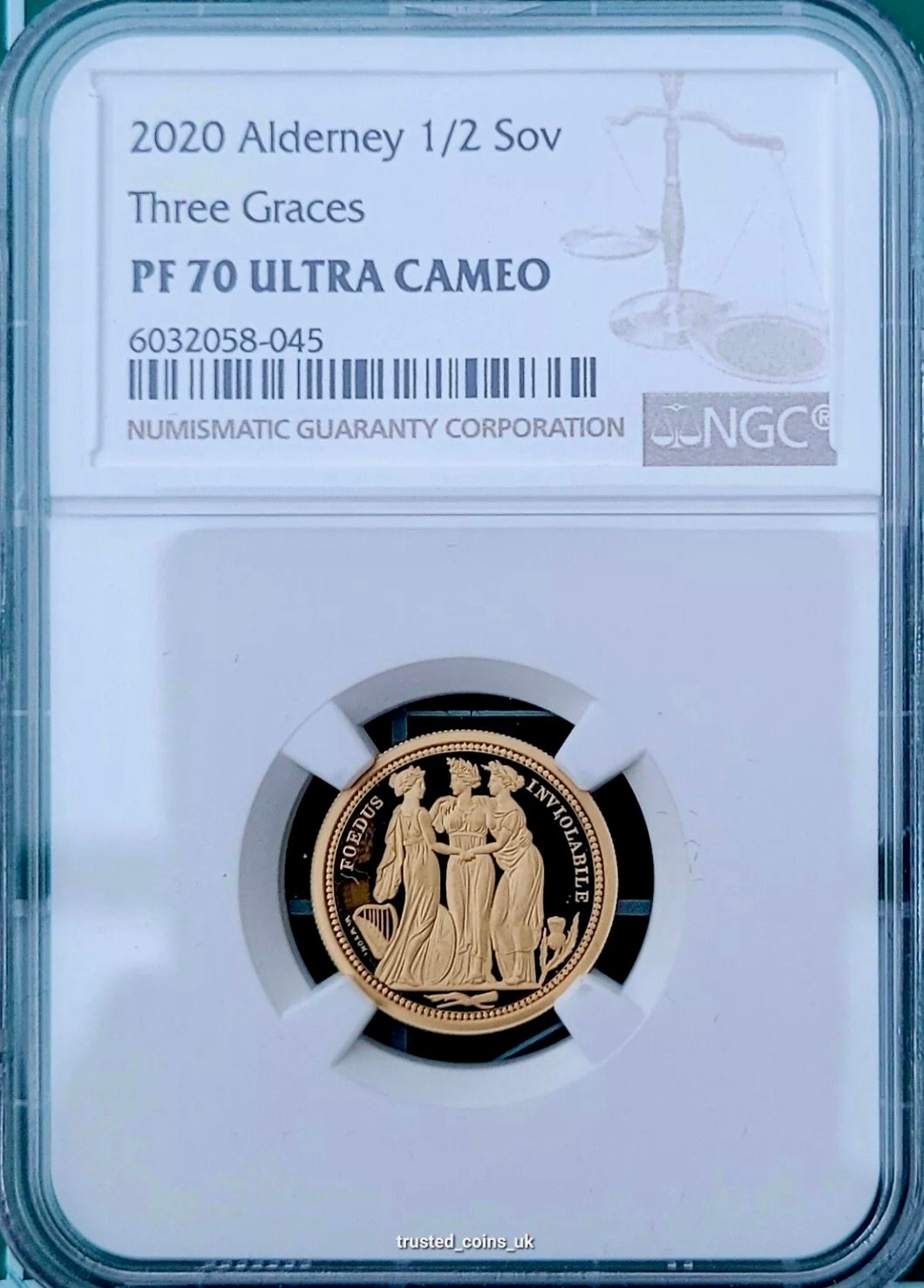 2020年 オルダニー「Three Graces」金貨 1/2ソブリン PF70 UCAM N