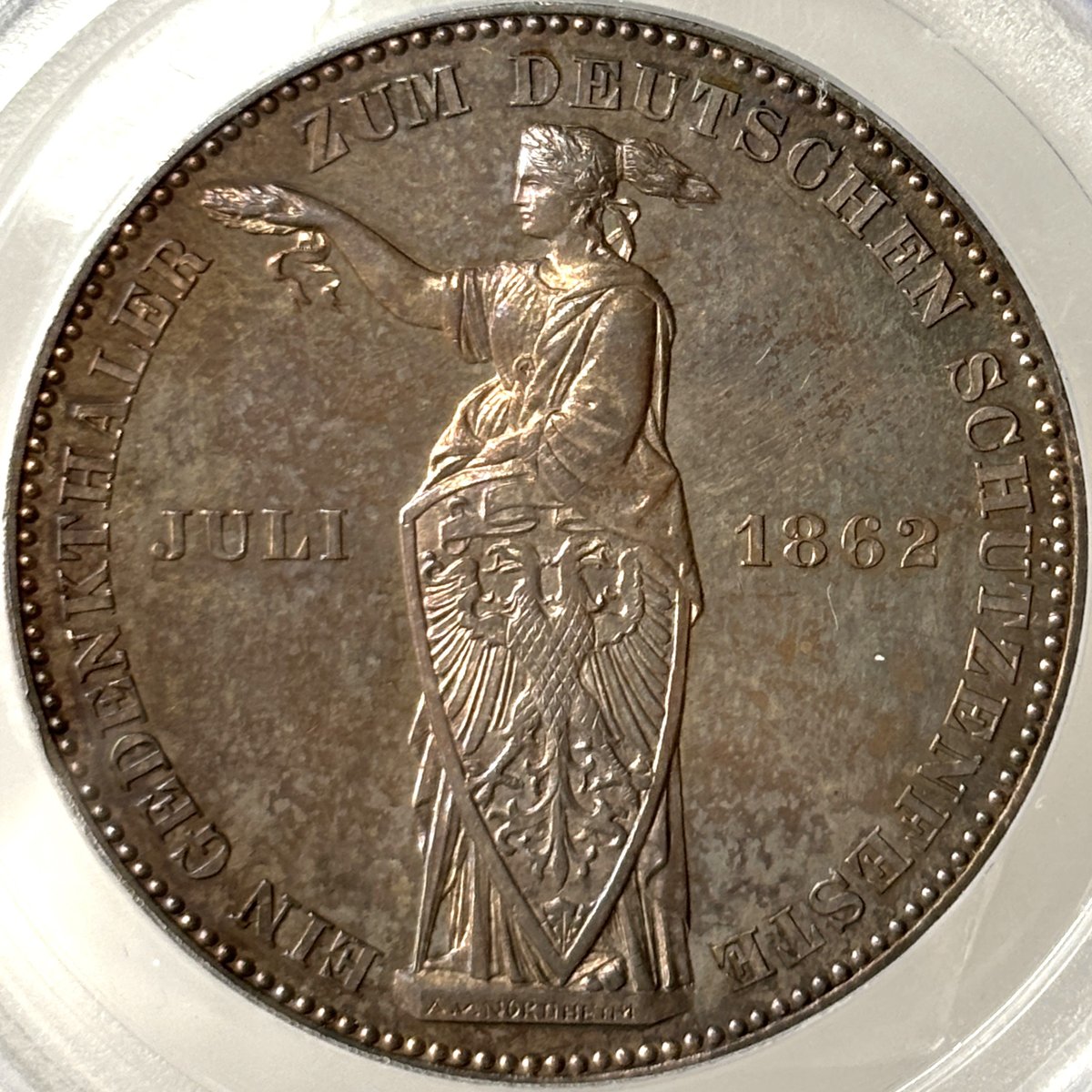 ◇自由都市フランクフルト◇1862 射撃祭 ドイツ ターラー銀貨 PR62 PCGS フランコ...