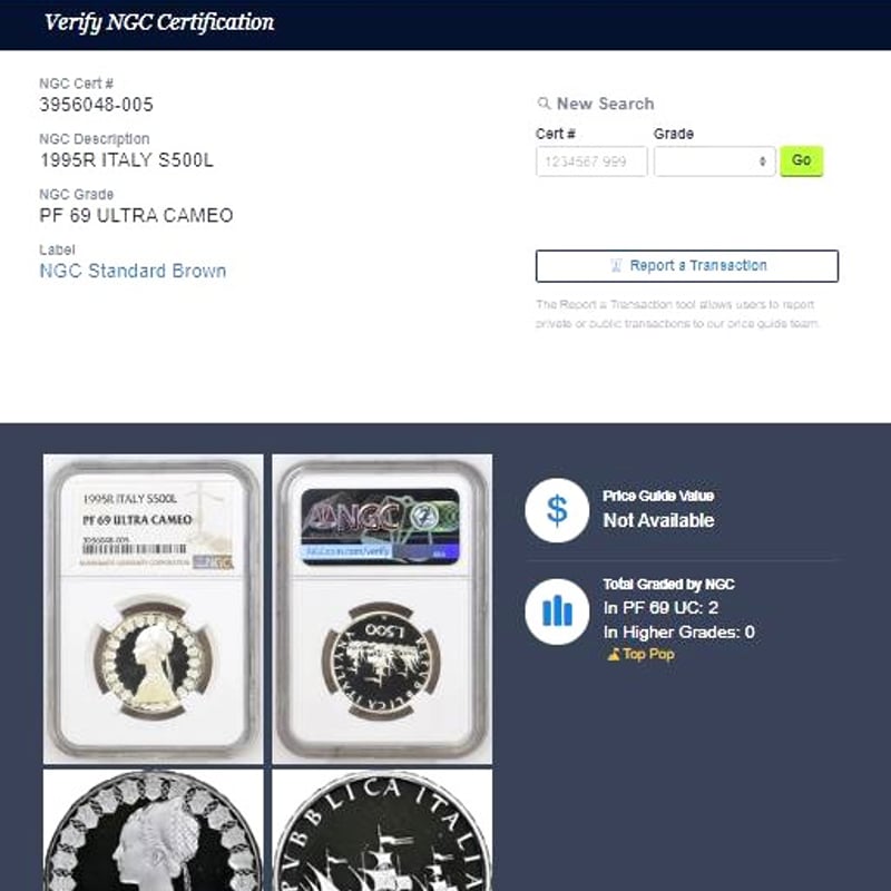 1995年 イタリア コロンブス 500リラ 銀貨 PF69 NGC 最高鑑定品