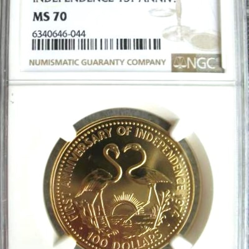 1974年バハマ独立1周年記念 フラミンゴ金貨 100ドル バハマ MS70 NGC