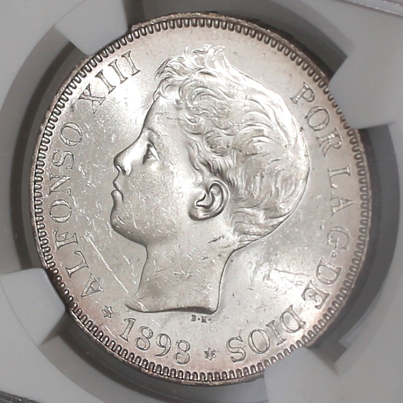 1898 スペイン 5ペセタ銀貨 アルフォンソ13世 NGC MS61 大型銀貨 | Coin