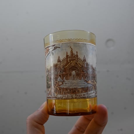France Antique "l'Electricité" Cutting Glass  / フランス アンティーク 絵付けの面取グラス