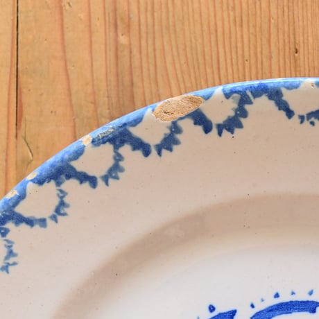 France Antique  Bule Plate  / フランス アンティーク 青文字のポエムプレート C