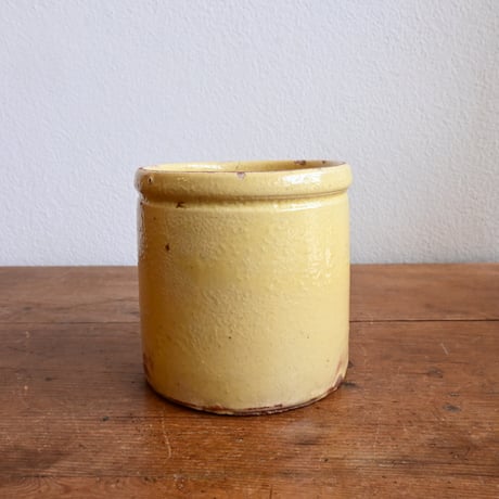 France Antique Confiture Pot Yellow Glaze / フランス アンティーク 南仏の黄釉のラベル付きコンフィチュールポット