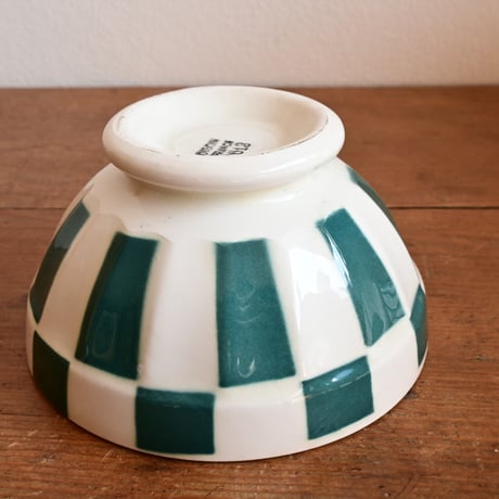 France Antique Cafe Bowl "DIGOIN" / フランス  カフェオレボウル 緑の市松模様