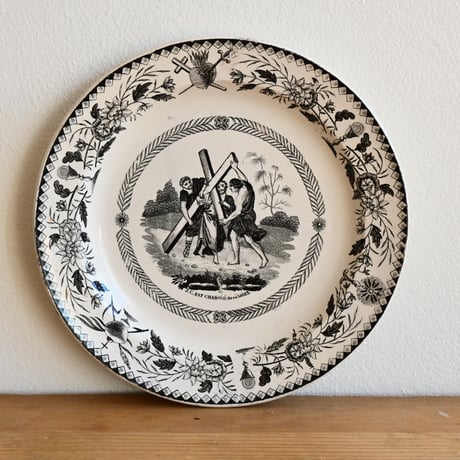 France Antique Montereau Plate/ フランス アンティーク モントロー グリザイユ キリストのプレート B