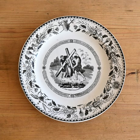 France Antique Montereau Plate/ フランス アンティーク モントロー グリザイユ キリストのプレート B