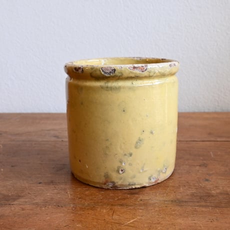 France Antique Confiture Pot Yellow Glaze / フランス アンティーク 南仏の黄釉のコンフィチュールポット NOVIA刻印 小