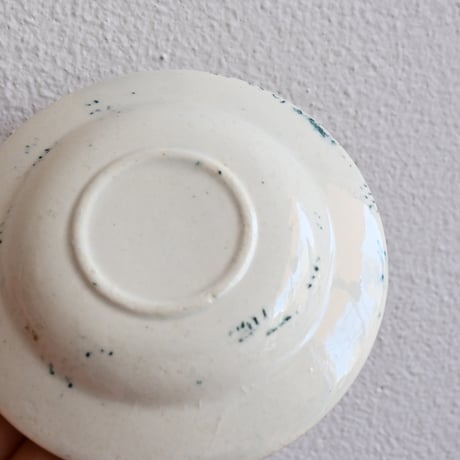 France Old Kids Pottery  / フランス アンティーク 緑の花柄のままごと皿 C