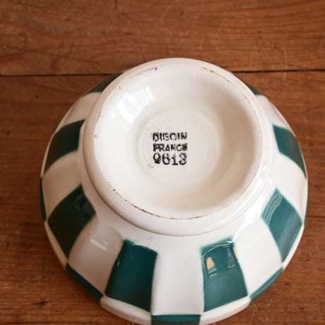 France Antique Cafe Bowl "DIGOIN" / フランス  カフェオレボウル 緑の市松模様