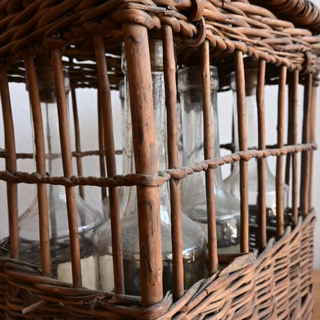 France Antique  Bottle＆Basket / フランス アンティーク 炭鉱労働者のためのボトルとかご