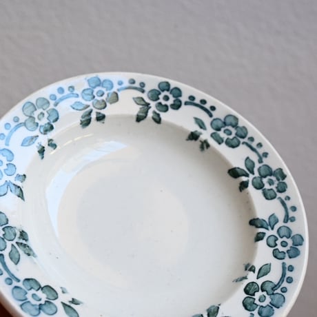France Old Kids Pottery  / フランス アンティーク 緑の花柄のままごと皿 B