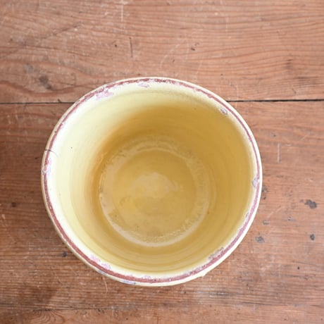 France Antique Confiture Pot Yellow Glaze / フランス アンティーク 南仏の黄釉のラベル付きコンフィチュールポット