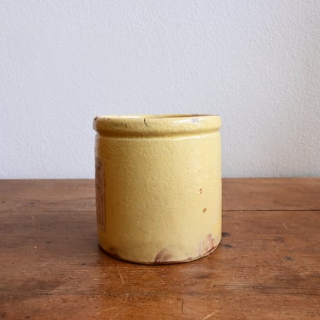 France Antique Confiture Pot Yellow Glaze / フランス アンティーク 南仏の黄釉のラベル付きコンフィチュールポット