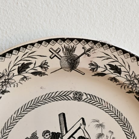 France Antique Montereau Plate/ フランス アンティーク モントロー グリザイユ キリストのプレート B